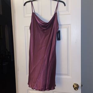 Bebe drape purple silky mini dress XL